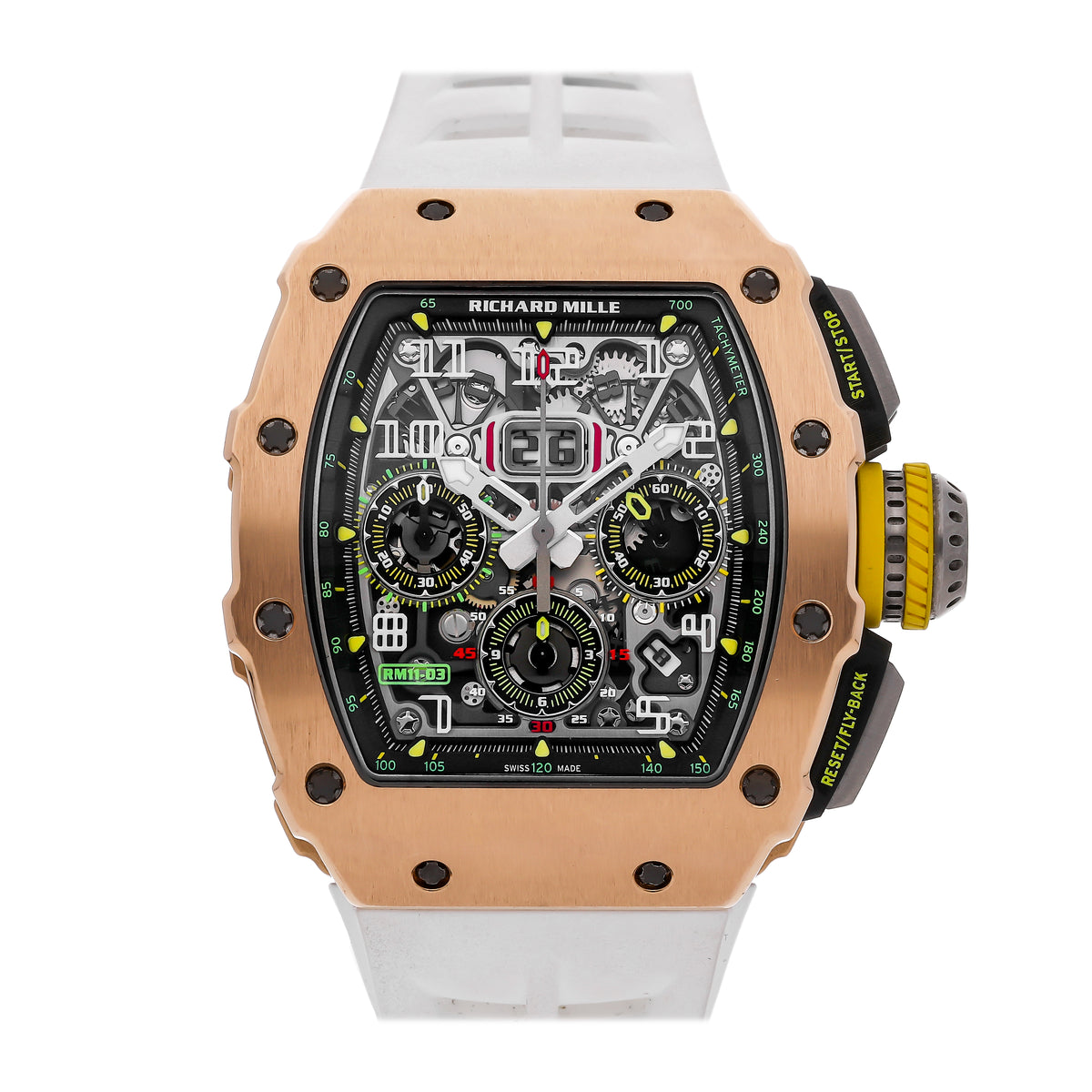 Richard Mille RM11 Rosegold Chronograph &quot;Flyback&quot; White Rubber Strap