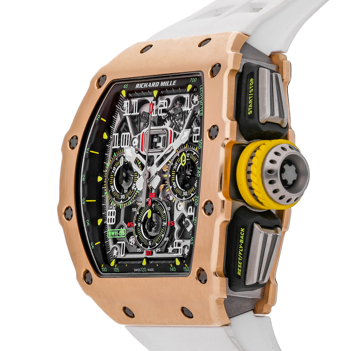 Richard Mille RM11 Rosegold Chronograph &quot;Flyback&quot; White Rubber Strap